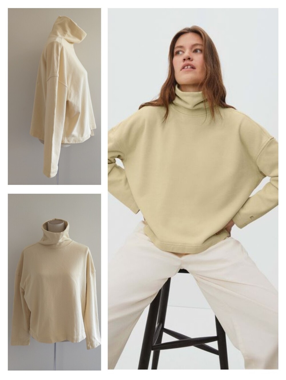 Everlane Organic Cotton Yellow Turtleneck Sweatshirt Oversized Fit